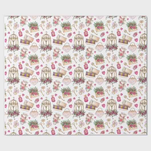 Modern Blush en White Tea Party Cadeaupapier (Vlak)