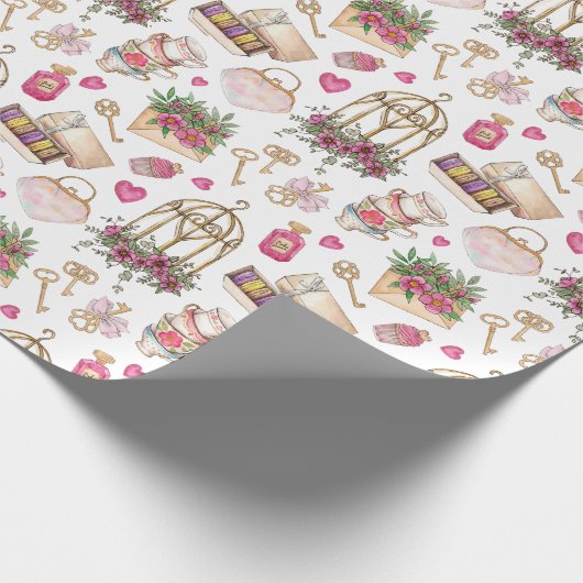 Modern Blush en White Tea Party Cadeaupapier (Hoek)