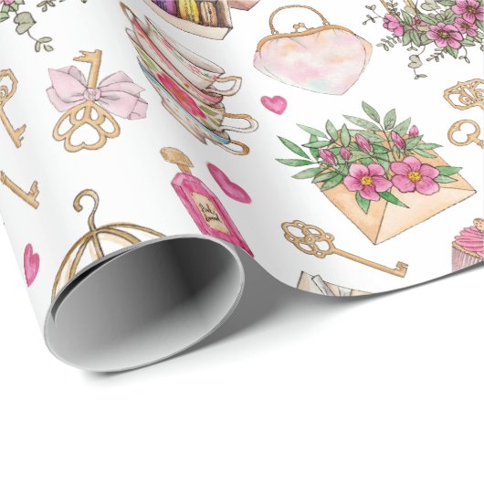 Modern Blush en White Tea Party Cadeaupapier (Rol Hoek)