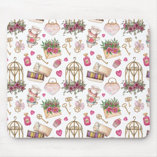 Modern Blush en White Tea Party Muismat (Voorkant)