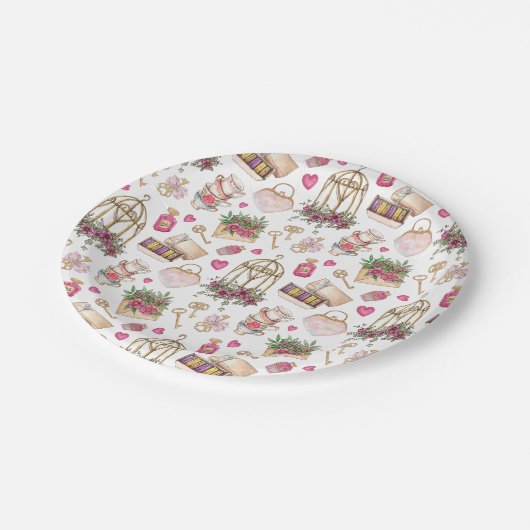 Modern Blush en White Tea Party Papieren Bordje (Gekanteld)