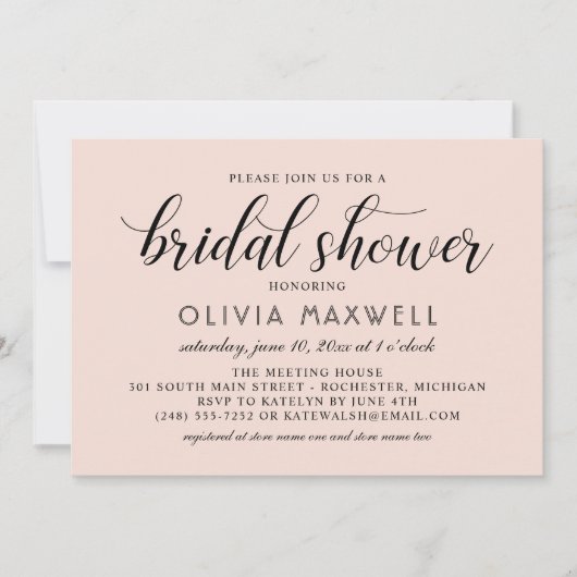 Modern Blush en Zwart Bruiloft Vrijgezellenfeest Kaart (Voorkant)