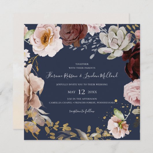 Modern Blush Floral | Aardbeiderd huwelijk op het  Kaart (Voorkant / Achterkant)