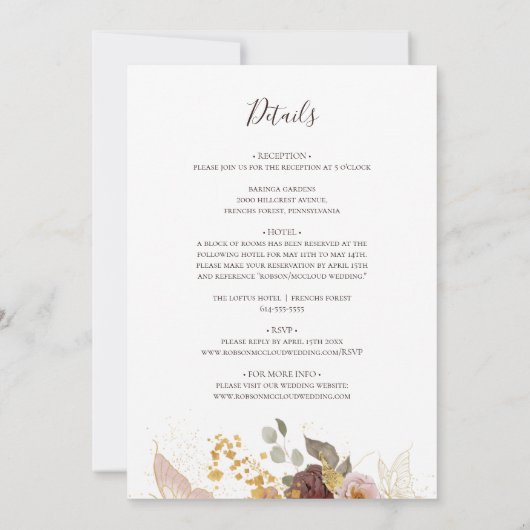 Modern Blush Floral | Alles in één bruiloft Kaart (Achterkant)