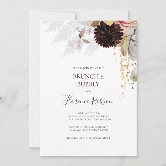 Modern Blush Floral | Brunch en Bubble Shower Kaart (Voorkant)