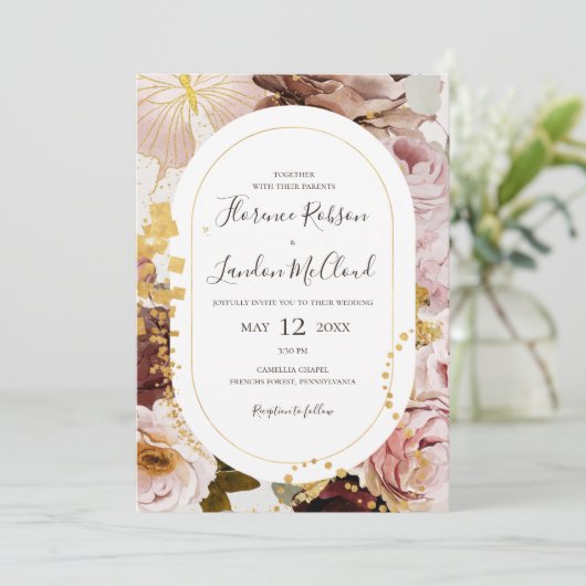 Modern Blush Floral | Casual bruiloft met marmer L Kaart (Staand voorkant)