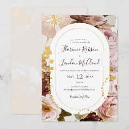 Modern Blush Floral | Casual bruiloft met marmer L Kaart