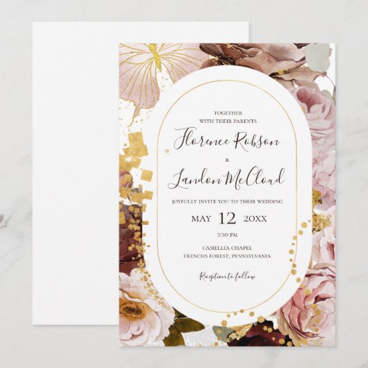 Modern Blush Floral | CASUAL LIJST Kaart (Voorkant / Achterkant)