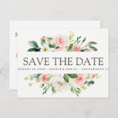 Modern Blush | Floral Chic WEDDING bewaar de datum Aankondigingskaart (Voorkant / Achterkant)