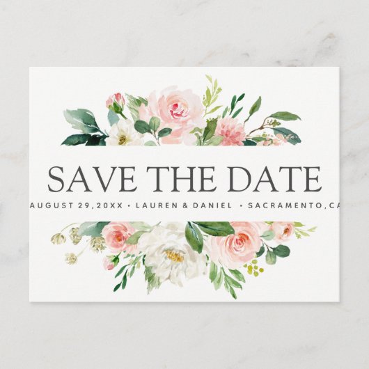 Modern Blush | Floral Chic WEDDING bewaar de datum Aankondigingskaart (Voorkant)