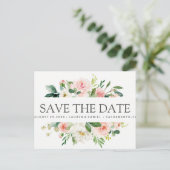 Modern Blush | Floral Chic WEDDING bewaar de datum Aankondigingskaart (Staand voorkant)