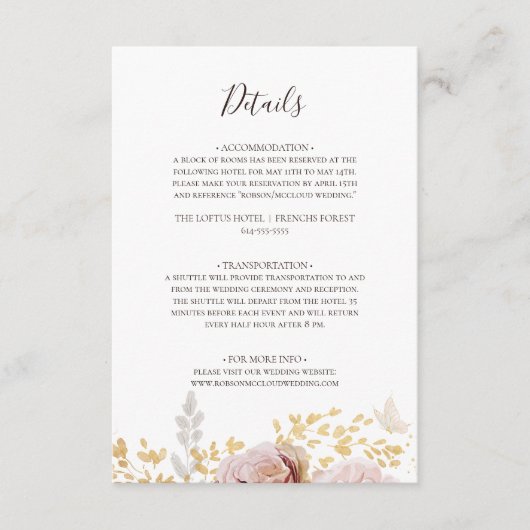 Modern Blush Floral | Details Enclosure Card Informatiekaartje (Voorkant)
