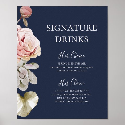 Modern Blush Floral | Drinken ter ondertekening va Poster (Voorkant)