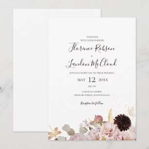 Modern Blush Floral   Eenvoudig Casual huwelijk Kaart