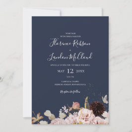 Modern Blush Floral | Eenvoudig Casual marineverbo Kaart