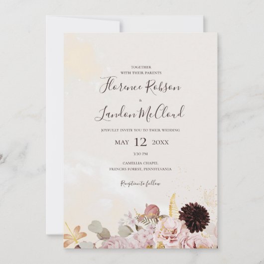 Modern Blush Floral | Eenvoudig Casual marmer brui Kaart (Voorkant)