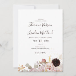 Modern Blush Floral | Eenvoudig in één bruiloft Kaart