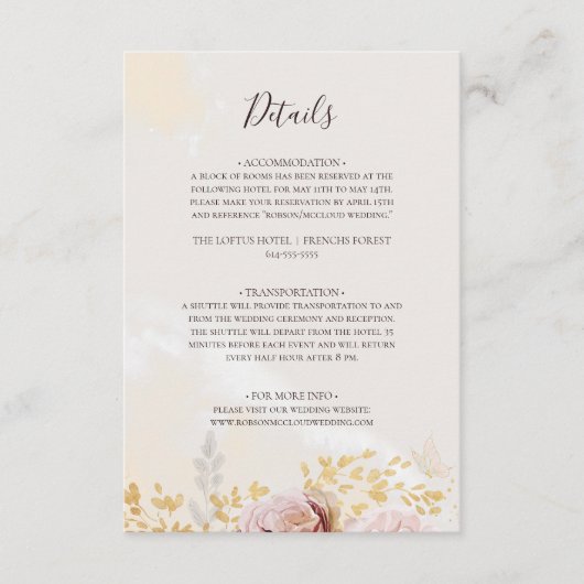 Modern Blush Floral | Gegevens Waterverf Informatiekaartje (Voorkant)