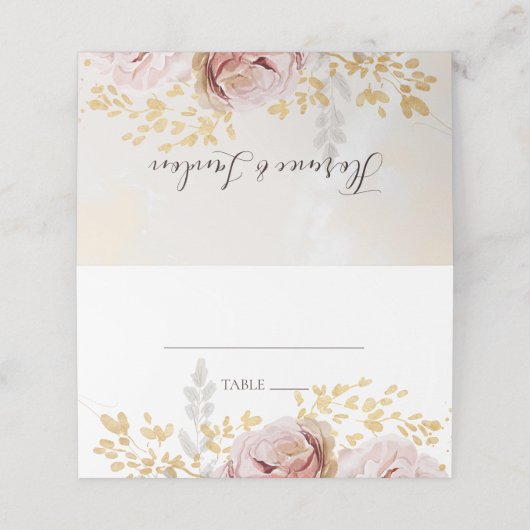 Modern Blush Floral | Gevolgde Waterverf Plaatskaartje (Buitenkant ongevouwen)