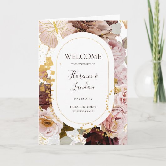 Modern Blush Floral | Gevouwen weddenschappen Programma (Voorkant)