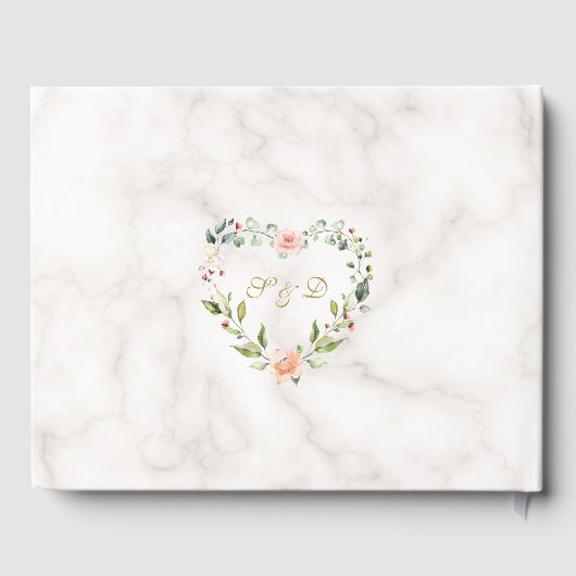 Modern Blush Floral Gold Glitter Marble Wedding Gastenboek (Achterkant)