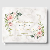 Modern Blush Floral Gold Glitter Marble Wedding Gastenboek (Voorkant)