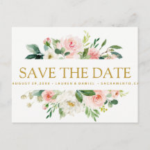 Modern Blush | Floral Gold WEDDING de datum opslaa
