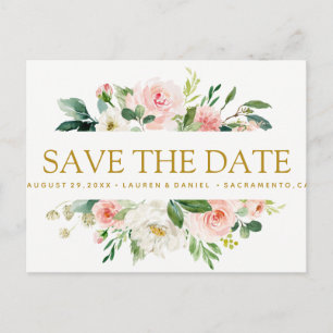 Modern Blush Floral Gold WEDDING de datum opslaa Aankondigingskaart