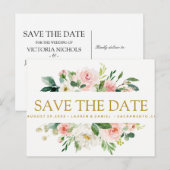 Modern Blush | Floral Gold WEDDING de datum opslaa Aankondigingskaart (Voorkant / Achterkant)