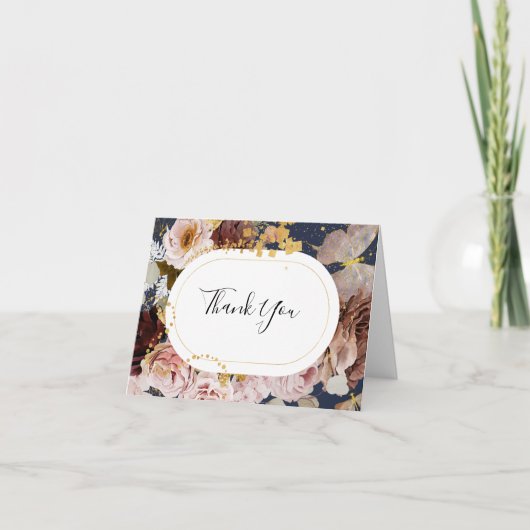 Modern Blush Floral | Hartelijk dank voor de marin Bedankkaart (Voorkant)