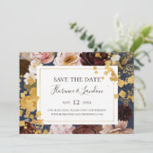 Modern Blush Floral | Horizontale marine sparen de Save The Date (Staand voorkant)