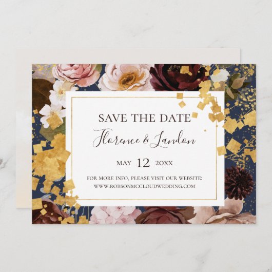 Modern Blush Floral | Horizontale marine sparen de Save The Date (Voorkant / Achterkant)