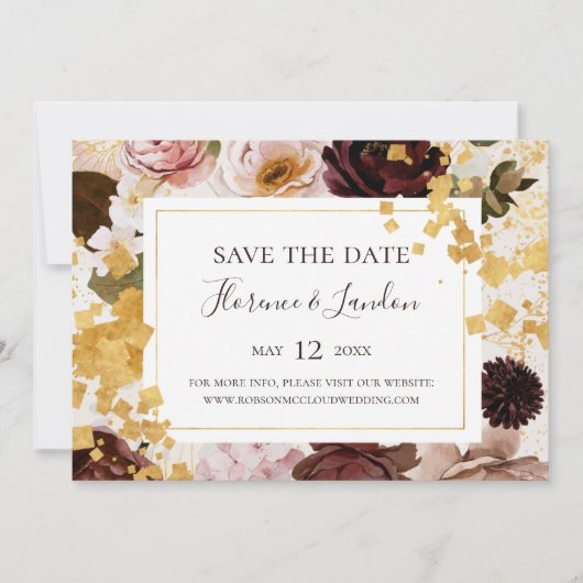 Modern Blush Floral | Horizontale Waterverf behalv Save The Date (Voorkant)