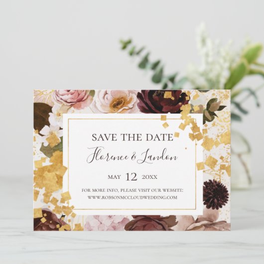 Modern Blush Floral | Horizontale Waterverf behalv Save The Date (Staand voorkant)