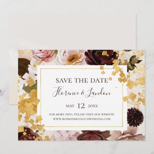 Modern Blush Floral | Horizontale Waterverf behalv Save The Date (Voorkant / Achterkant)