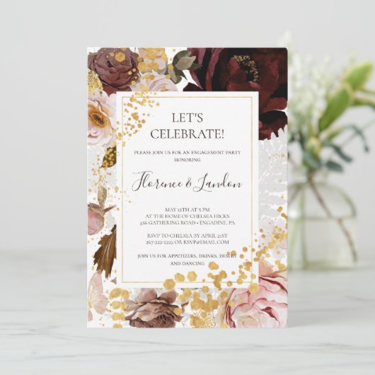 Modern Blush Floral | Laten we vieren Kaart (Staand voorkant)