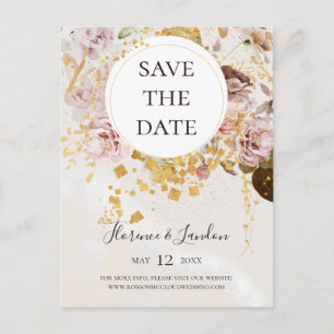 Modern Blush Floral Marble Save the Date Briefkaar Uitnodiging Briefkaart