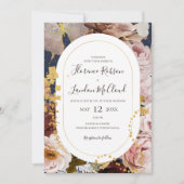 Modern Blush Floral | marine all in one Wedding Kaart (Voorkant)