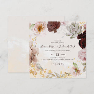 Modern Blush Floral   Marmer Square Wreath Wedding Kaart
