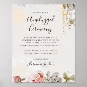 Modern Blush Floral   Marmer Unplugged Ceremony Poster