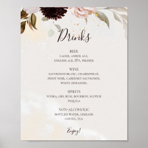 Modern Blush Floral   Menu Drinken Waterverf Poster