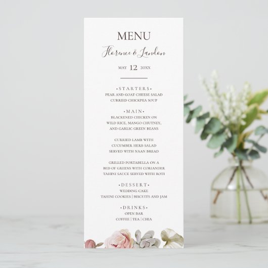 Modern Blush Floral | Menu Weddenrennen (Staand voorkant)