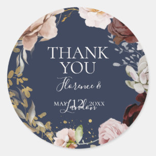 Modern Blush Floral   Navy Bedankt voor je bruilof Ronde Sticker