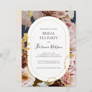 Modern Blush Floral   Navy Bridal Tea Party Kaart