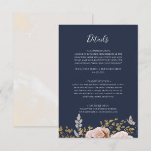 Modern Blush Floral   Navy Details Enclosure Card Informatiekaartje