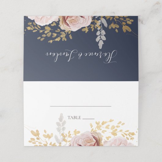 Modern Blush Floral | Navy Folded Place Card Plaatskaartje (Buitenkant ongevouwen)