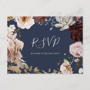 Modern Blush Floral   Navy Song Request RSVP Briefkaart