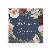 Modern Blush Floral | Navy Wedding Napkins
