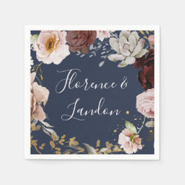 Modern Blush Floral | Navy Wedding Napkins Servet