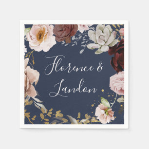 Modern Blush Floral   Navy Wedding Napkins Servet